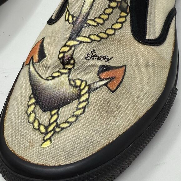 Converse Sailor Jerry Sneakers Mens 9 Tan Multicolor Nautical Slip On Shoes - Picture 8 of 16